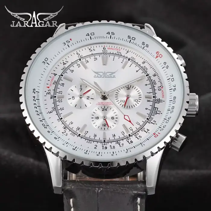 JARAGAR réplique originale grand cadran multifonctionnel automatique homme montre en cuir Vintage mé