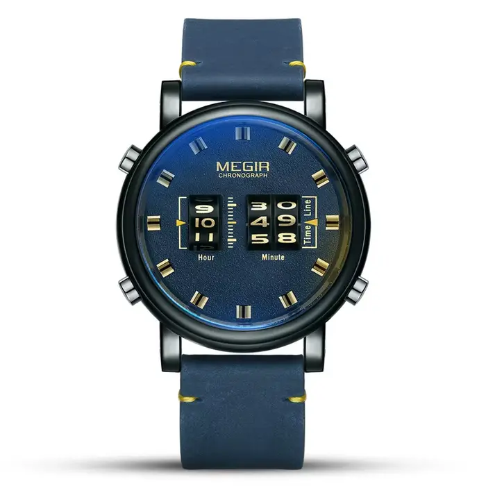 MEGIR 2137 Relojes Para Hombres montres hommes Sport militaire en cuir marron Quartz montre-bracelet
