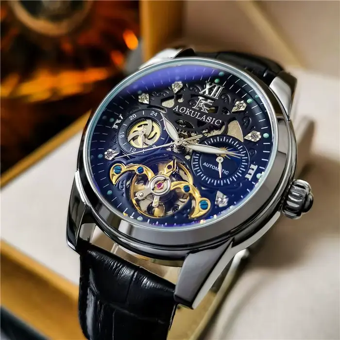 Montre mécanique entièrement automatique à tourbillon de luxe haut de gamme pour hommes