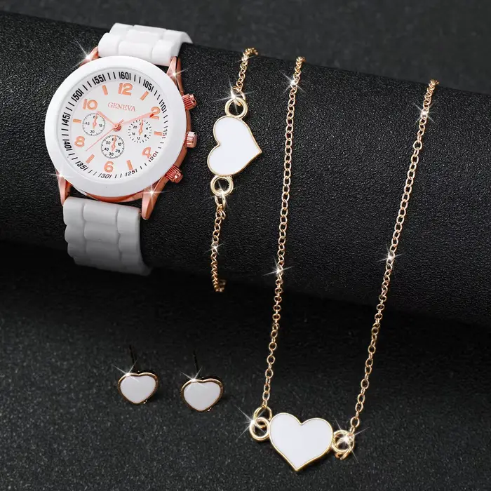 Ensemble de montres à quartz avec bracelet en silicone pour femme, horloge à la mode, cadeau pour fi