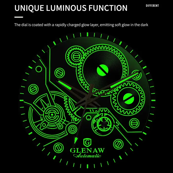 2025 nouvelles montres Glenaw engrenage mécanique tout Design lumineux Style en acier inoxydable montre
