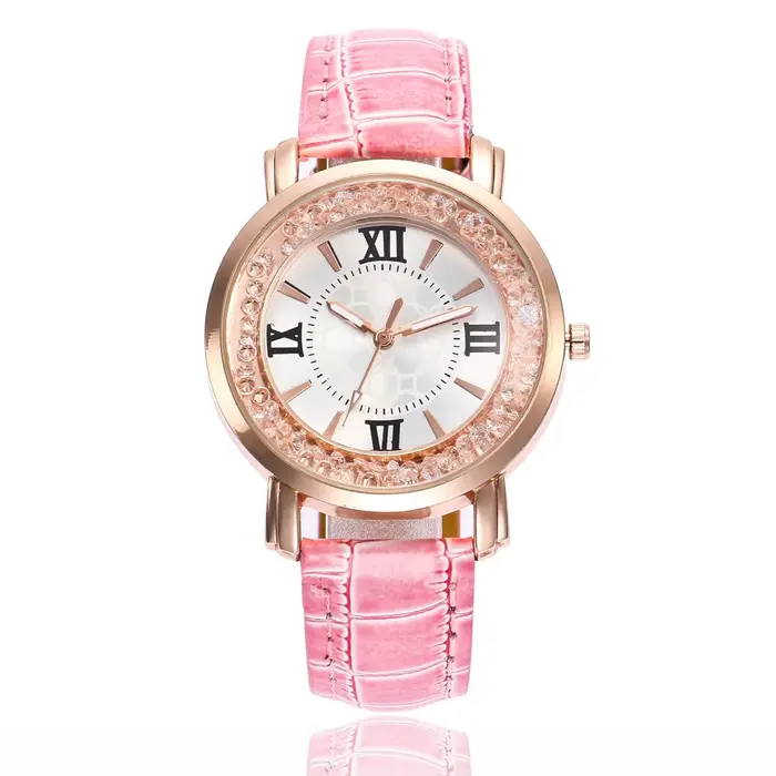 Montre-bracelet multicolore en alliage avec bracelet en cuir pour femmes élégantes et sophistiquées occasions spéciales décontractées