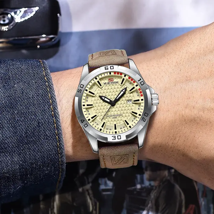 Montre-bracelet Quartz VA VA VOOM Style Militaire Décontracté pour Hommes Occasions Spéciales Robuste Polyvalente