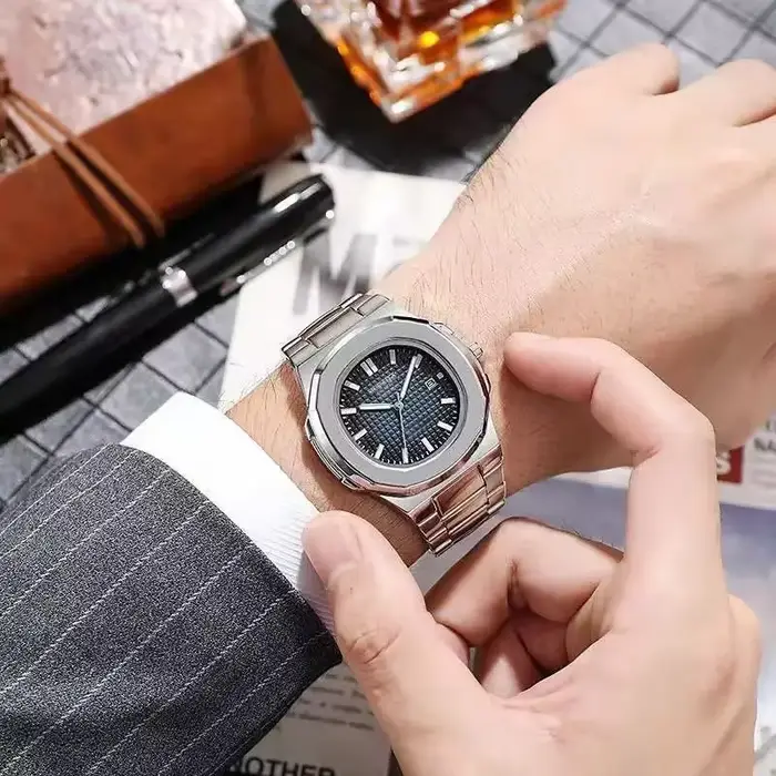 Montres à quartz carrées de luxe pour hommes, design classique à rayures, cadran avec bracelet en ac