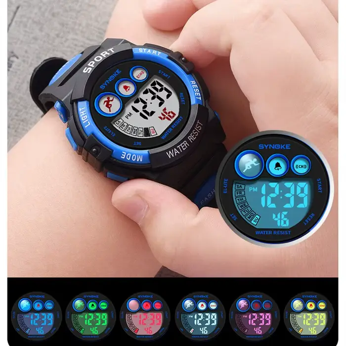 SYNOKE Montre de Sport Électronique Étanche pour Enfants Horloge Numérique avec Chronomètre et Fonction Alerte Occasions Spéciales Garçons Filles