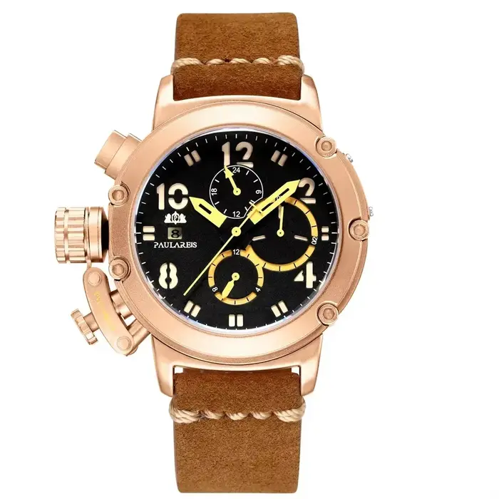 Montres automatiques pour hommes mécanique auto-vent en cuir véritable multifonction Date bateau moi