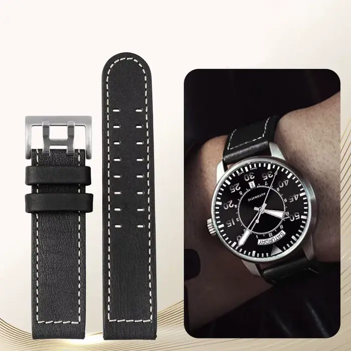 Bracelet de montre en cuir véritable pour homme