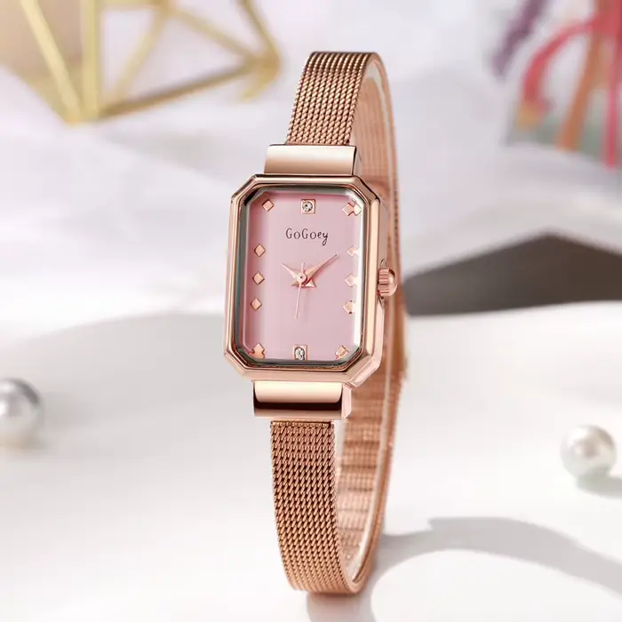 Montre élégante à Quartz pour Femmes avec Bracelet en Acier Inoxydable Forme Rectangulaire Occasions Spéciales