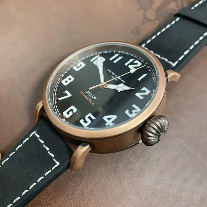 Montre pour homme 45 mm vintage antique couleur or rose titane noir bleu vert armée cuir mat