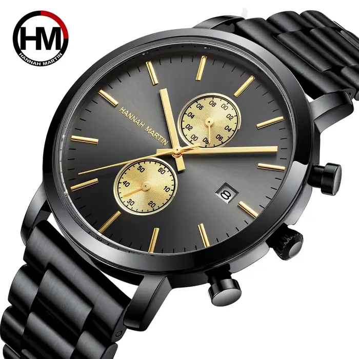 Montre pour hommes en acier inoxydable avec cadran multifonctionnel, horloge de synchronisation anal