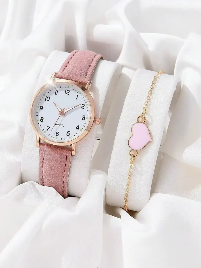 Femmes Montre de mode Bracelet décontracté montres ensemble en cuir Simple cadran rond Ladise Quartz