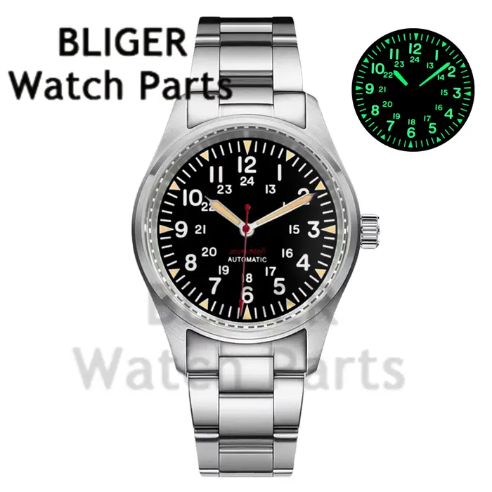 Montre vintage NH35A PT5000, mouvement automatique, verre saphir bombé, vert lumineux, étanche 100 m