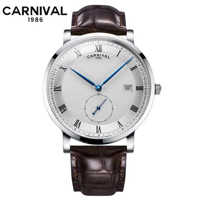 Carnaval marque montres de luxe pour hommes mode étanche or Rose argent calendrier automatique mécan