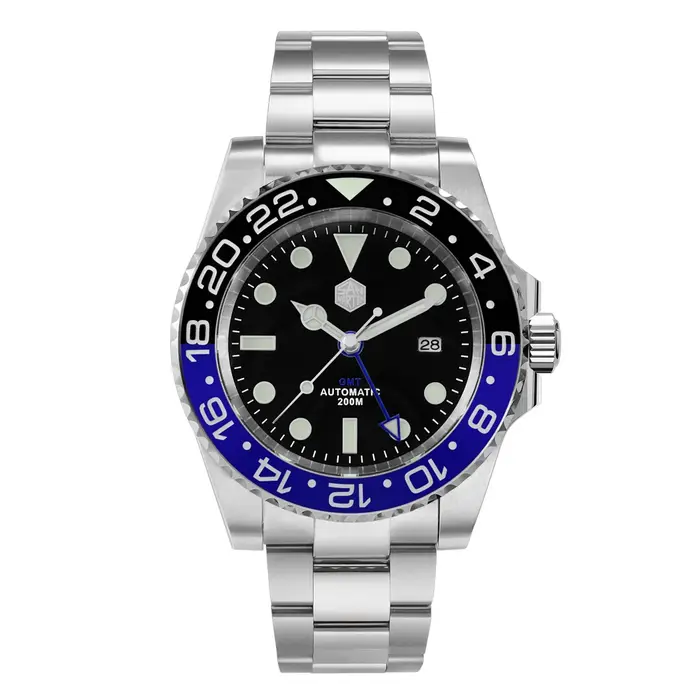 Montre mécanique San Martin luxe GMT Hangzhou 6460 automatique pour hommes résistante à l'eau 200m occassions sport plongée quartz acier inoxydable 316L saphir lumineuse