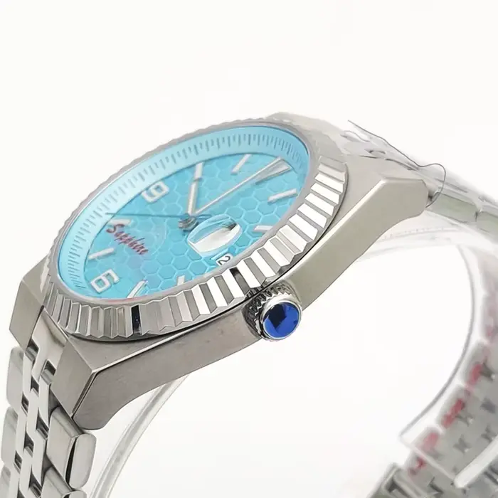 Parnsrpe 2026 Nouvelle Montre Mécanique Automatique NH35 Reloj Hombre 39.5mm Style Sport Luxe Cadran Nid d'Abeille Bleu Glacé Acier 316L Date
