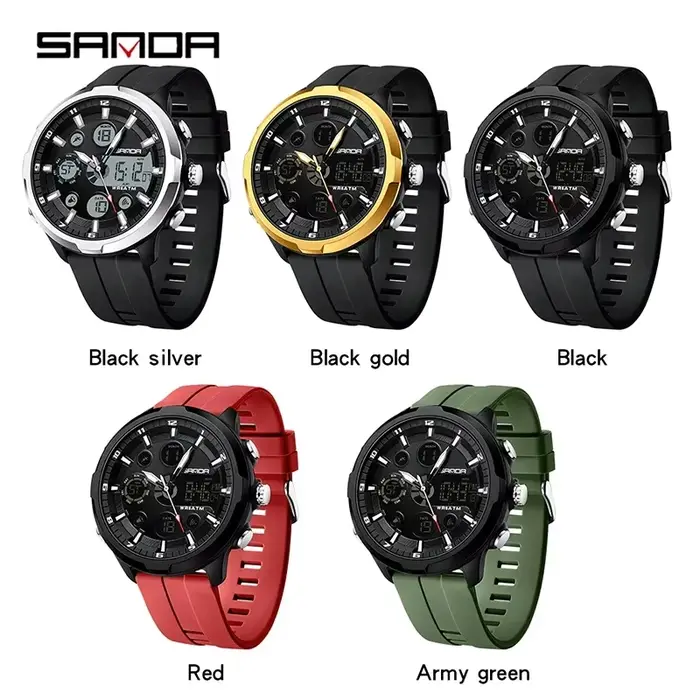 Montre numérique SANDA 9053 résistante à l'eau avec affichage LED et chronographe pour homme style sportif et casual occasions spéciales