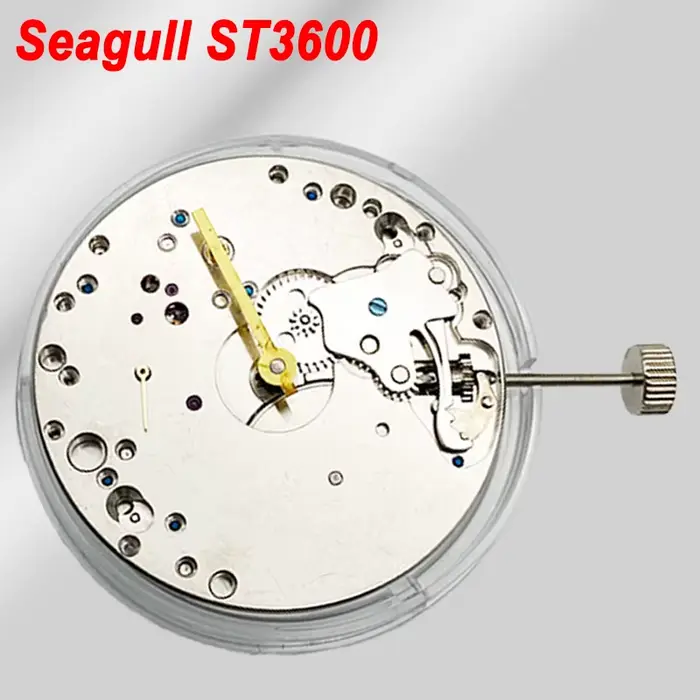 Mouvement mécanique Seagull ST3600 pour hommes avec petit deuxième mécanisme à 9 heures et boîtier de pierres précieuses rouge