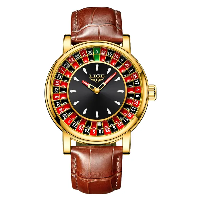 Montre homme LIGE Quartz créative Roulette jeu conception cuir décontracté étanche pour hommes aventuriers occasions spéciales