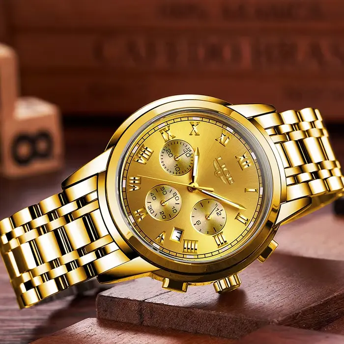 Montre de luxe en acier inoxydable LIGE pour homme avec fonction date automatique et résistance à l'eau pour diverses occasions