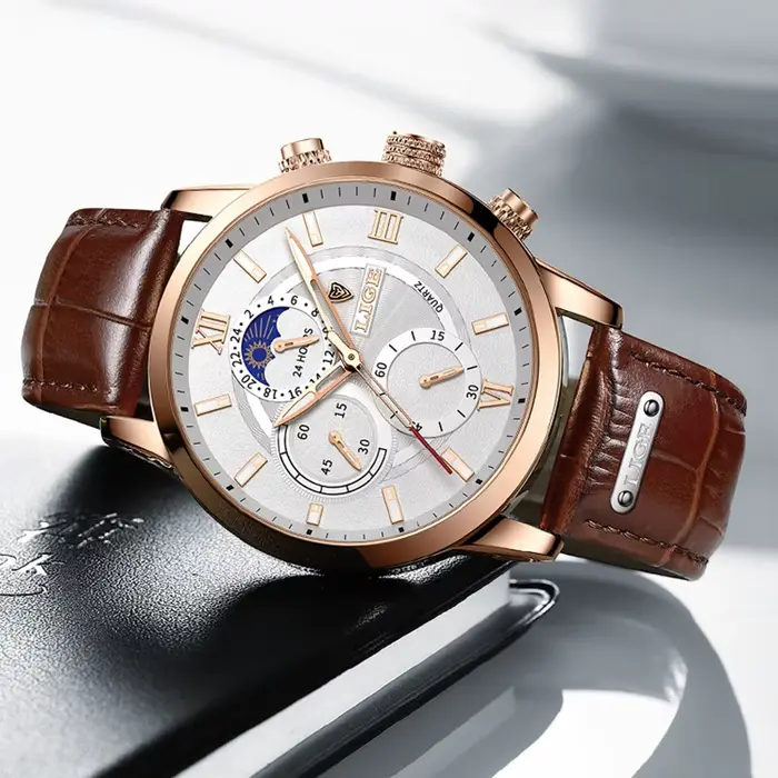 Montre homme LIGE 2026 style mode et décontracté avec bracelet en cuir résistant à l'eau pour hommes élégants et actifs pour occasions formelles et sportives