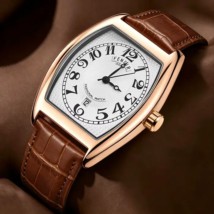 Montre à quartz rétro en forme de baril pour homme