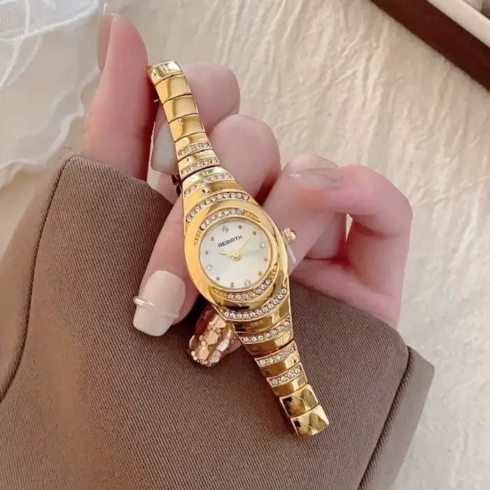 Montre-bracelet pour femme en or, élégante, avec strass, marque originale, montre de luxe, analogiqu