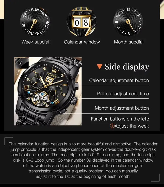 OLEVS classique hommes montres Tourbillon multi-fonction entièrement automatique