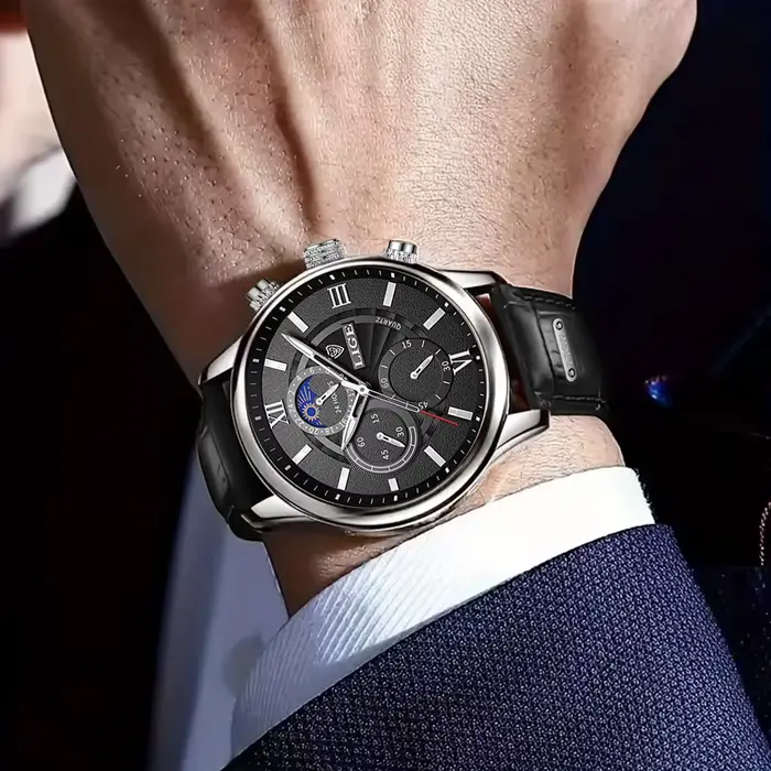 Montre homme LIGE 2026 en acier inoxydable avec bracelet en cuir pour activités sportives et occasions spéciales