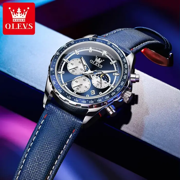 Montre OLEVS Affaires Quartz avec Chronographe et Calendrier Complet pour Hommes Occasions Spéciales