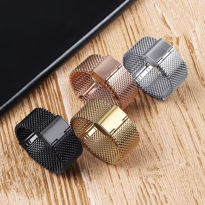 Bracelet de montre milanais universel en acier inoxydable pour homme et femme avec fermeture en acier inoxydable pour montres de luxe et marques populaires différentes couleurs et tailles