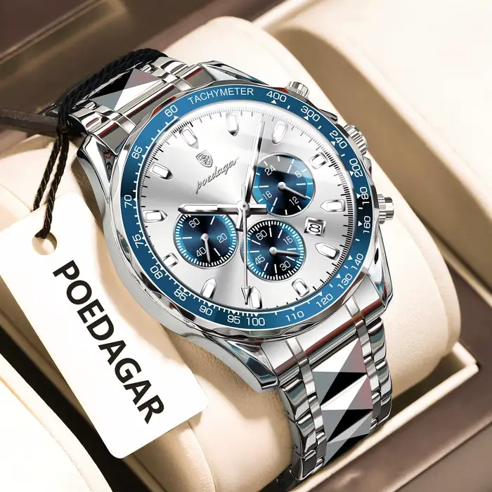 POEDAGAR marque de luxe hommes montre étanche lumineux en acier inoxydable montres