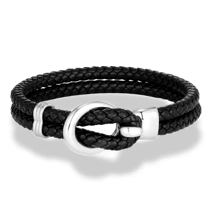 Bracelet en cuir tressé fait à la main pour hommes, crochet simple, double couche, breloque, accesso