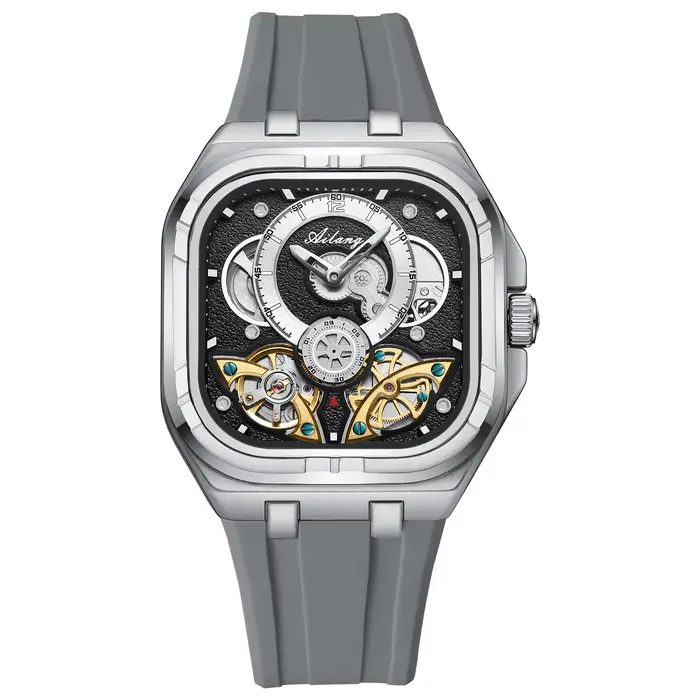 Montres mécaniques automatiques AILANG à double tourbillon, cadran squelette carré, sportives, étanc