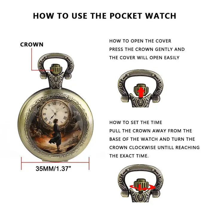 Montre de poche vintage à quartz en bronze chaîne bijou élégant pour femmes et hommes occasions spéciales