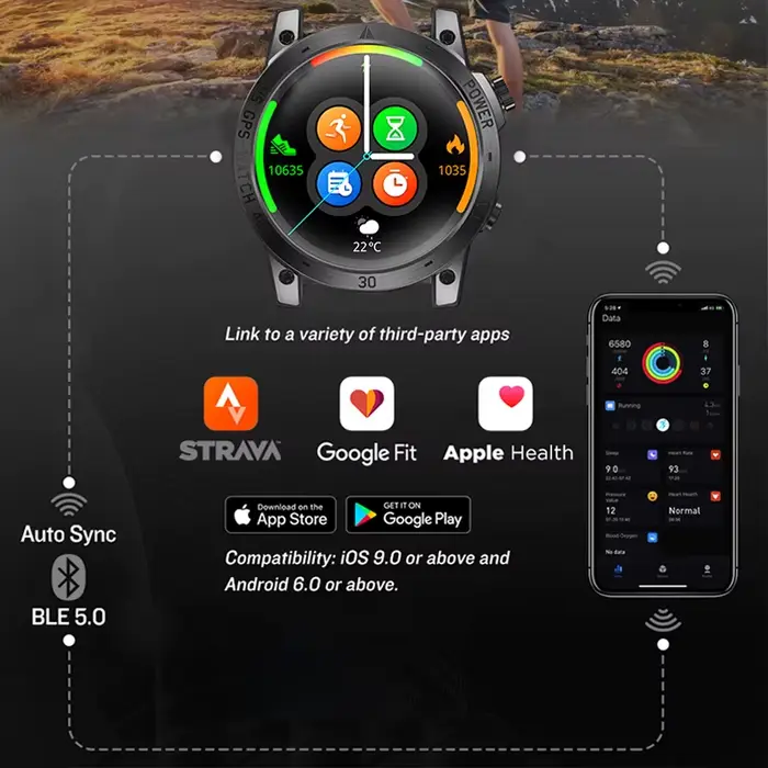 NORTH EDGE Nouvelles montres GPS pour hommes Montre intelligente de sport Écran AMOLED HD 50M ATM Al