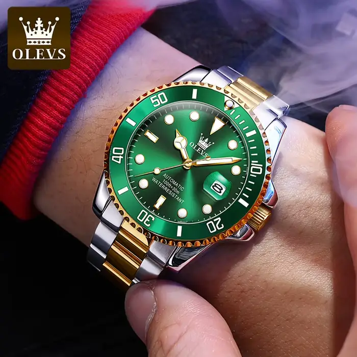 Montre OLEVS 6650 en acier inoxydable pour hommes avec mouvement automatique et bracelet en acier inoxydable élégant pour différentes occasions