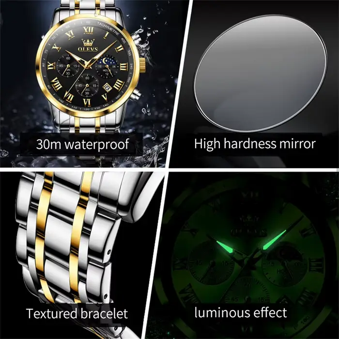 OLEVS 5529 Top marque de luxe montre pour hommes étanche lumineux en acier inoxydable Phase lunaire Code de