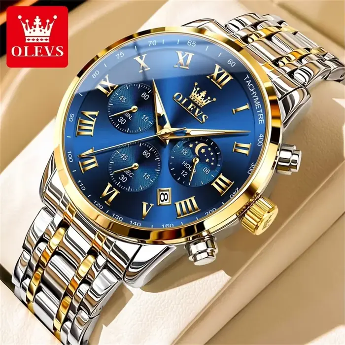 OLEVS Top marque de luxe montre pour hommes étanche lumineux en acier inoxydable Phase lunaire Code de synchronisation