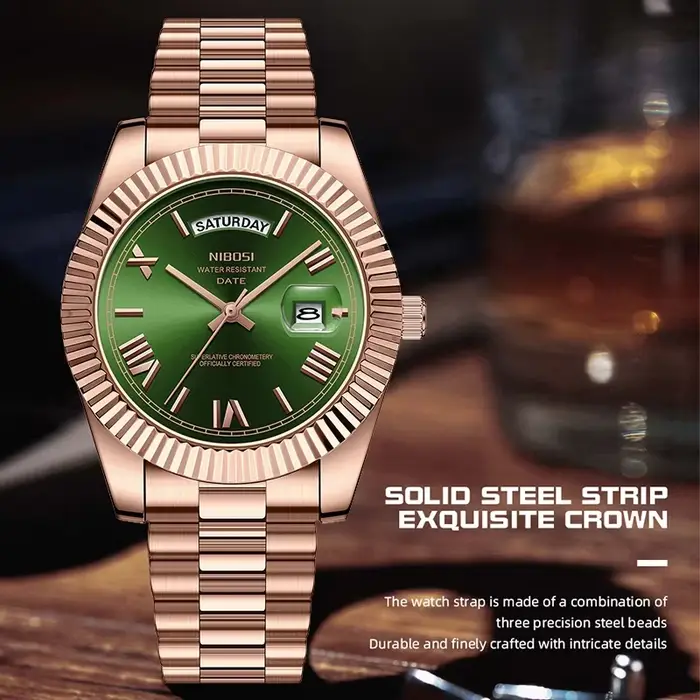 Montre NIBOSI en acier inoxydable à quartz avec affichage lumineux et calendrier complet pour homme style fashion casual occasions spéciales