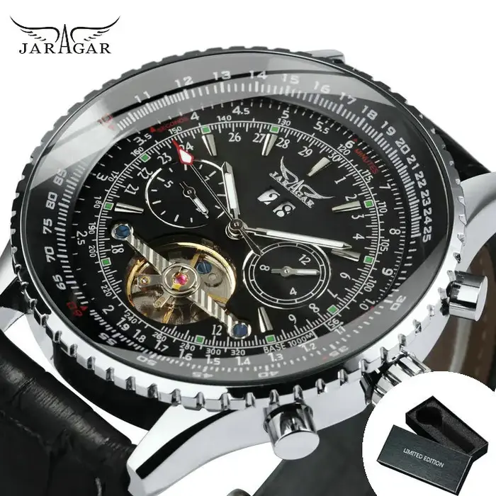 Montre Jaragar automatique sport militaire multifonction tourbillon squelette pour hommes résistante à l'eau et aux chocs occasions spéciales