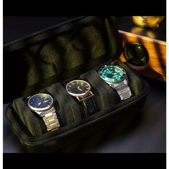 1 Étui de voyage de luxe pour 3 montres, boîte de rangement pour montres, étui de voyage rigide pour montres, sac anti-chute pour montres mécaniques