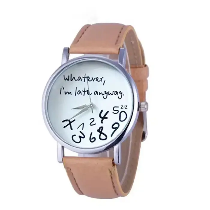 Montre simple pour femme, montre habillée à grand cadran en cuir, montre à lettres 'Whatever I Am La