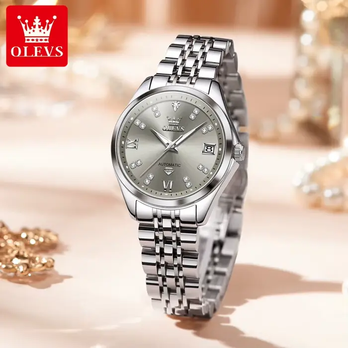Montre mécanique automatique en acier inoxydable pour femme