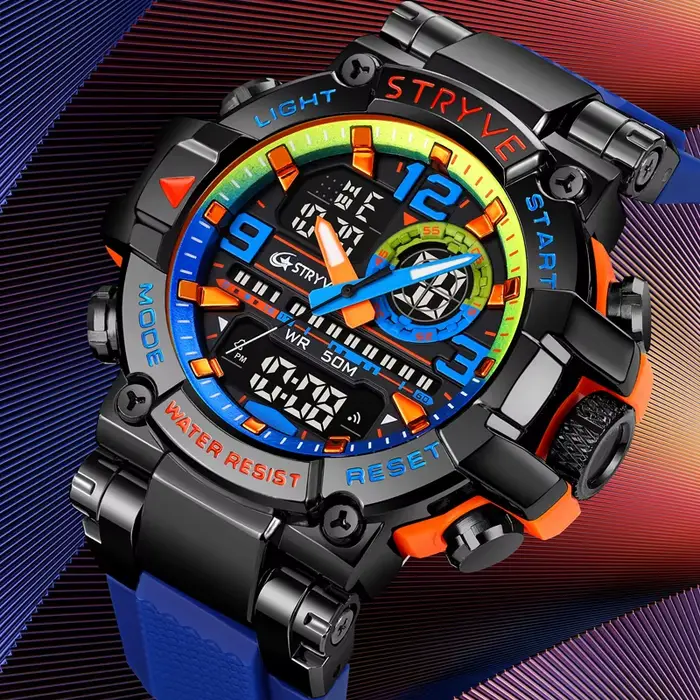 Nouvelle montre STRYVE pour hommes avec mouvement double analogique-digital, résistante à l'eau jusqu'à 50m, idéale pour les sports et les occasions spéciales
