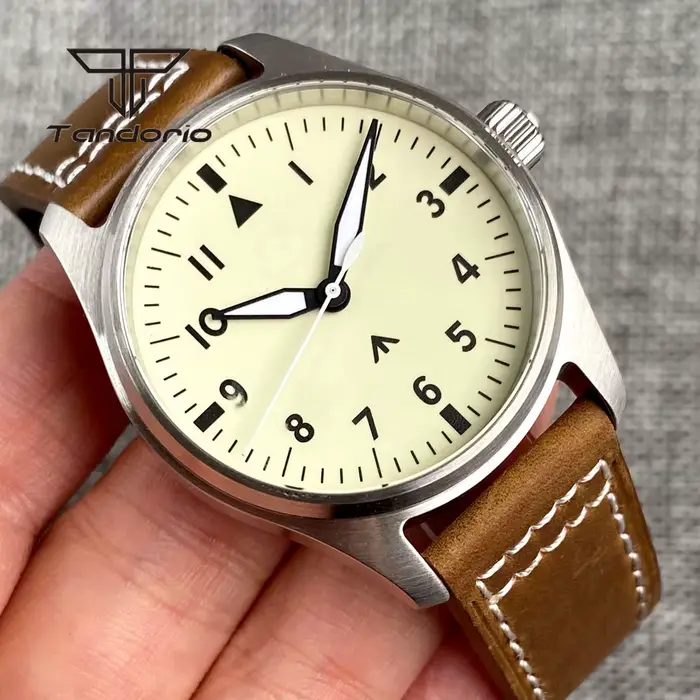 Tandorio cadran entièrement lumineux 39mm montre pilote mécanique pour hommes automatique mis5 8215 
