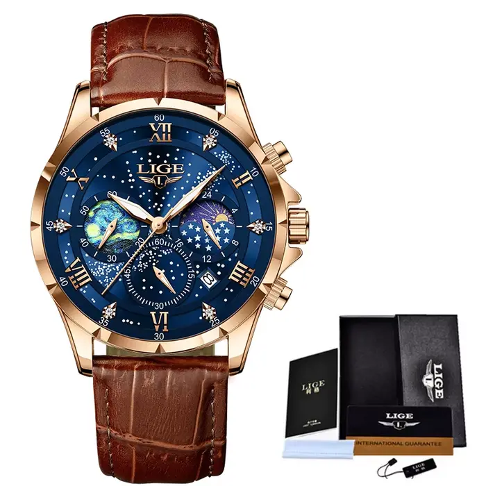 Montre à quartz en cuir étanche pour homme