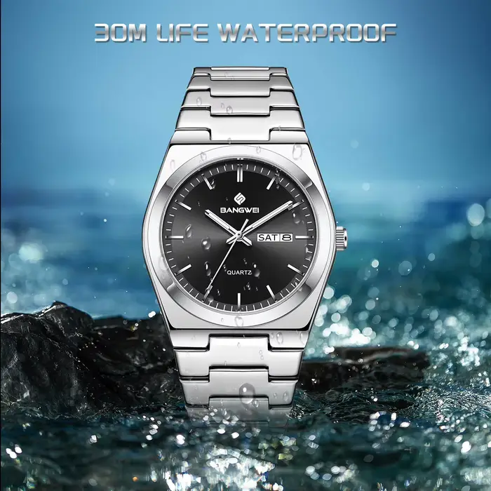 Montre d'affaires élégante pour femme avec mouvement à quartz, résistante à l'eau, calendrier complet et design moderne
