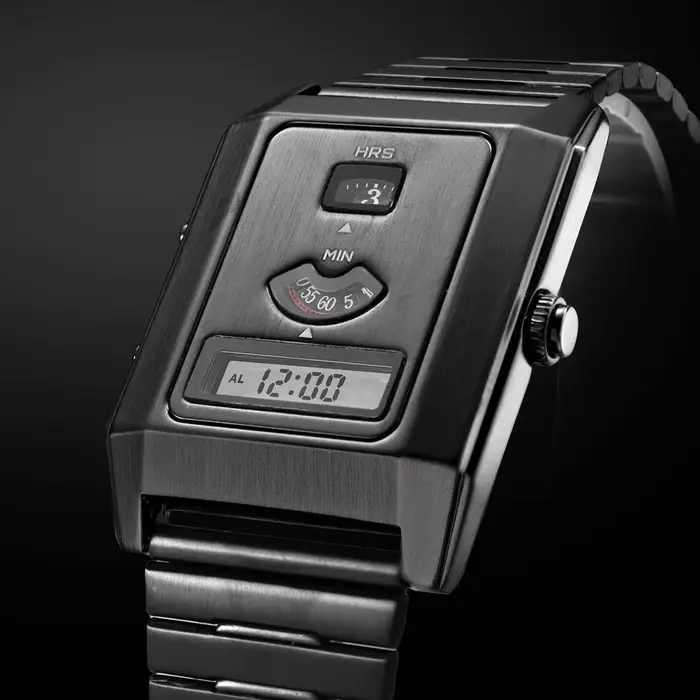 Montre pour hommes avec cadran rectangulaire Tri-affichage alarme rétro-éclairage Quartz mouvement hybride électronique montre-bracelet unisexe en acier inoxydable