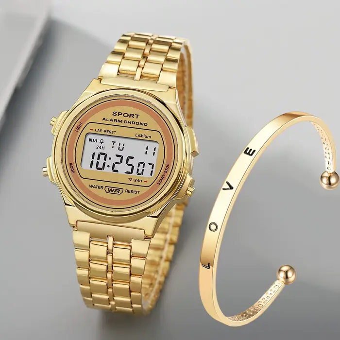 Femmes décontracté LED montre électronique rétro bracelet en acier inoxydable dames LED montre numér