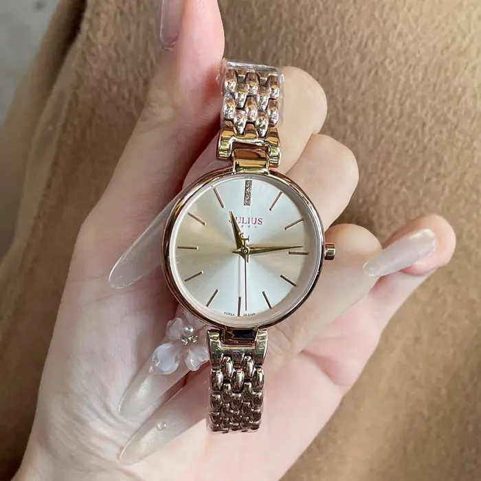 Montre en or rose pour femme – Montre-bracelet à quartz de qualité supérieure de style vintage